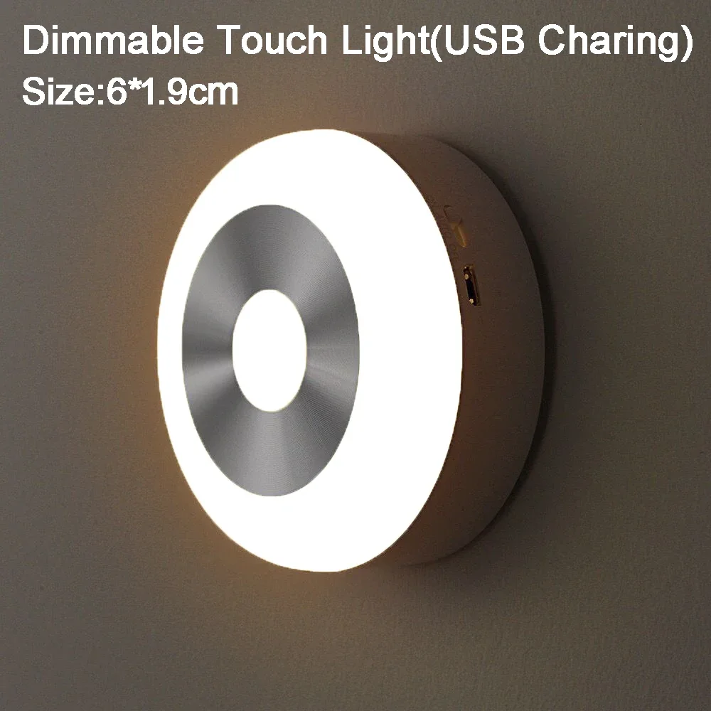 Mini LED  Sensor Night Lights USB Rechargeable Kitchen Bedroom Magnetic Base Wall Light Round Portable Dimming Night Lamp