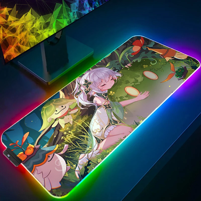 LED Light Desk Mat XXL Computer Mousepad Backlight Keyboard mat Table Mause G-genshin Impact Nahida Gaming Mouse Pad RGB Carpet