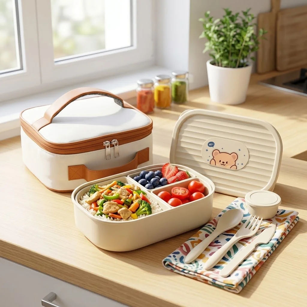 Kids Divided Bento Box 3 Compartment Portable Plastic Meal Prep Food Storage Containers Microwave Safe School Snack Lunch Box