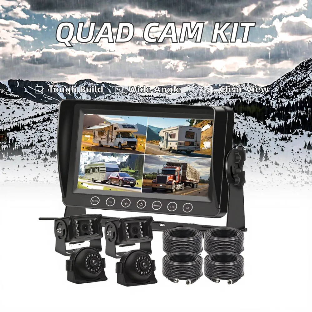 Quad Screen Backup DVR Record Camera System 4CH 7-Inch AHD 1080P Waterproof Monitor Kit with ADAS for Chinese Bus