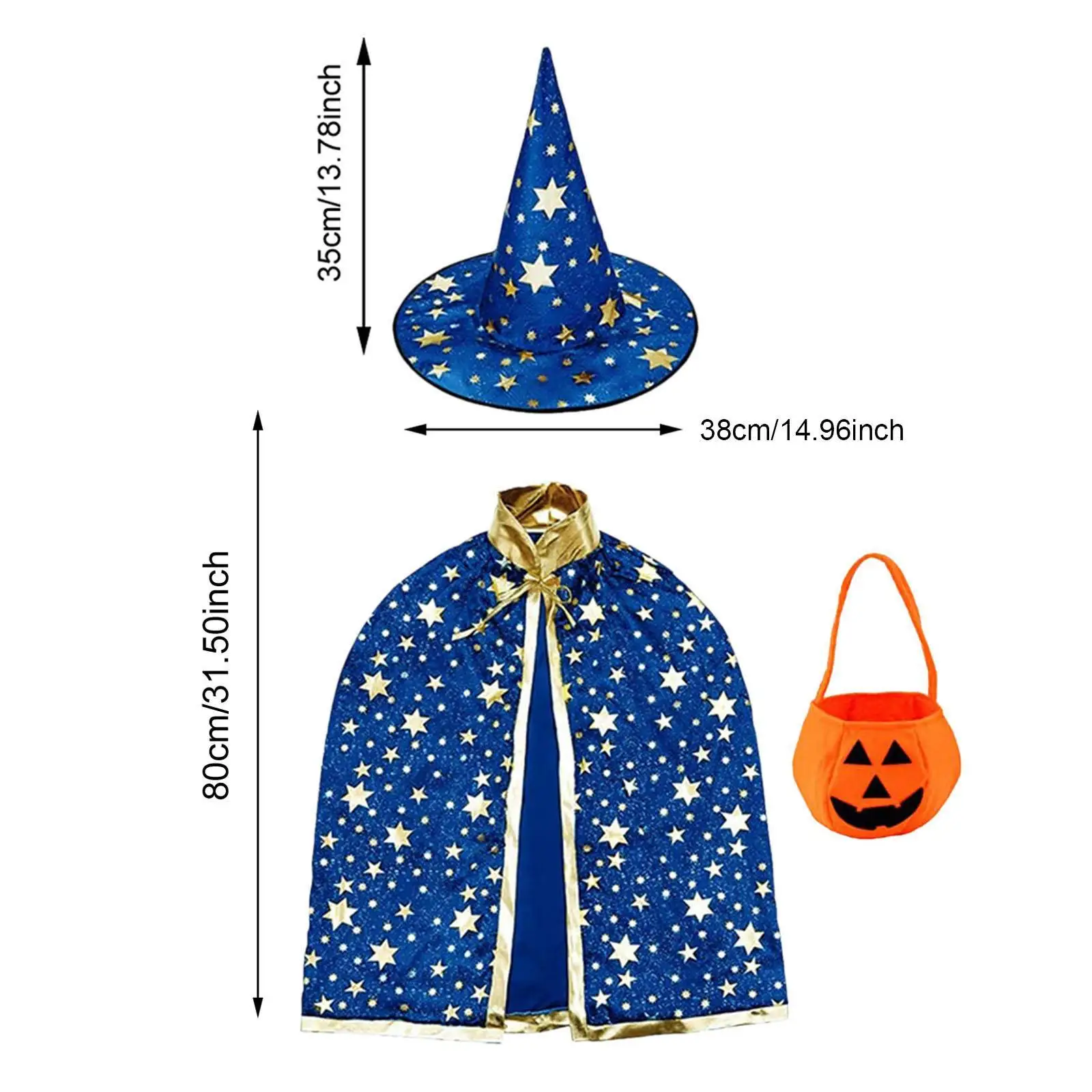 Wizard Cape for Children Pretend Play Cosplay Costumes Photography Prop Halloween Costume Set for Festival Birthday Party Favors