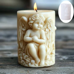 3D Wing Angel Relief Cylinder Candle Silicone Mold Easter Angel Flower Statue Cylinder Resin Mould Pray for angels Gypsum Molds