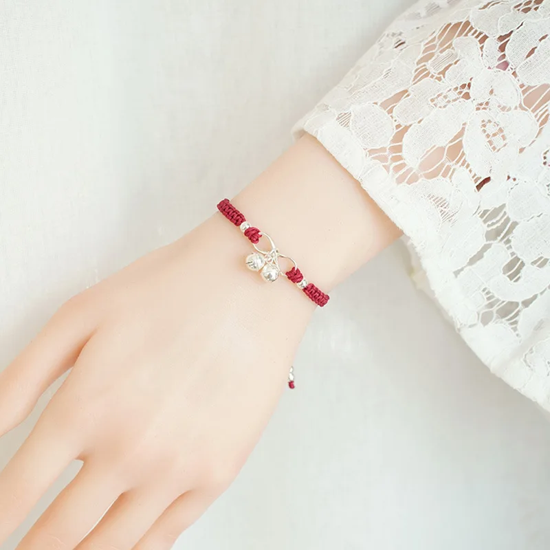 Chinese Style Handmade Braided Bell Bracelet for Women Simple Ethnic Jewelry