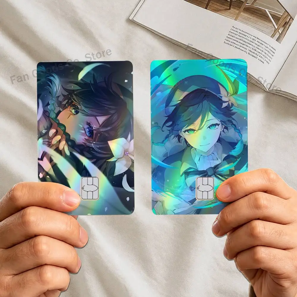 Game G-Genshin Impact Venti Laser shimmer Name Card Sticker Decorate Bank Card Couple Student Study Supplies Decals Patch Gift