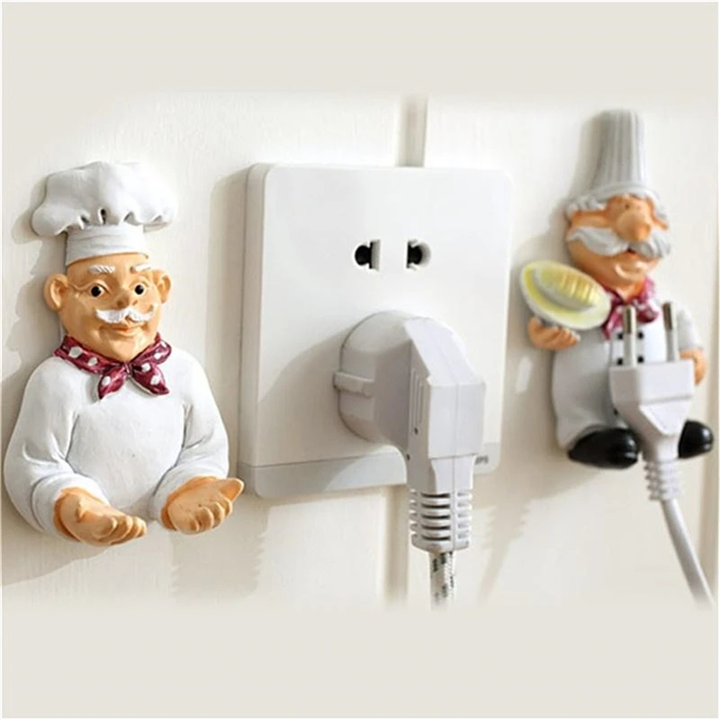 Cartoon Power Cord Storage Rack Chef Plug Hook Strong Adhesive Creative Finishing Bracket