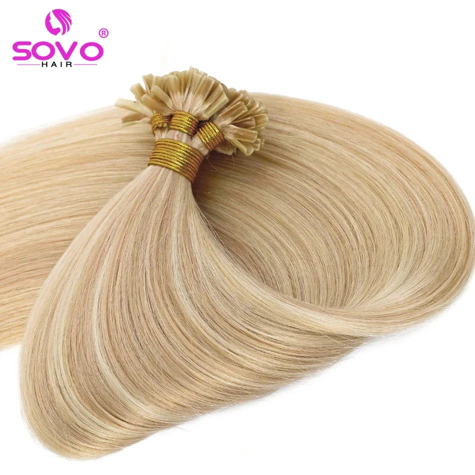 U Tip Human Hair Extensions Fusion Remy Hair Silky Straight 50/100 Strands Color 60 Highlight Blonde U Tips Nail Peruvian Hair