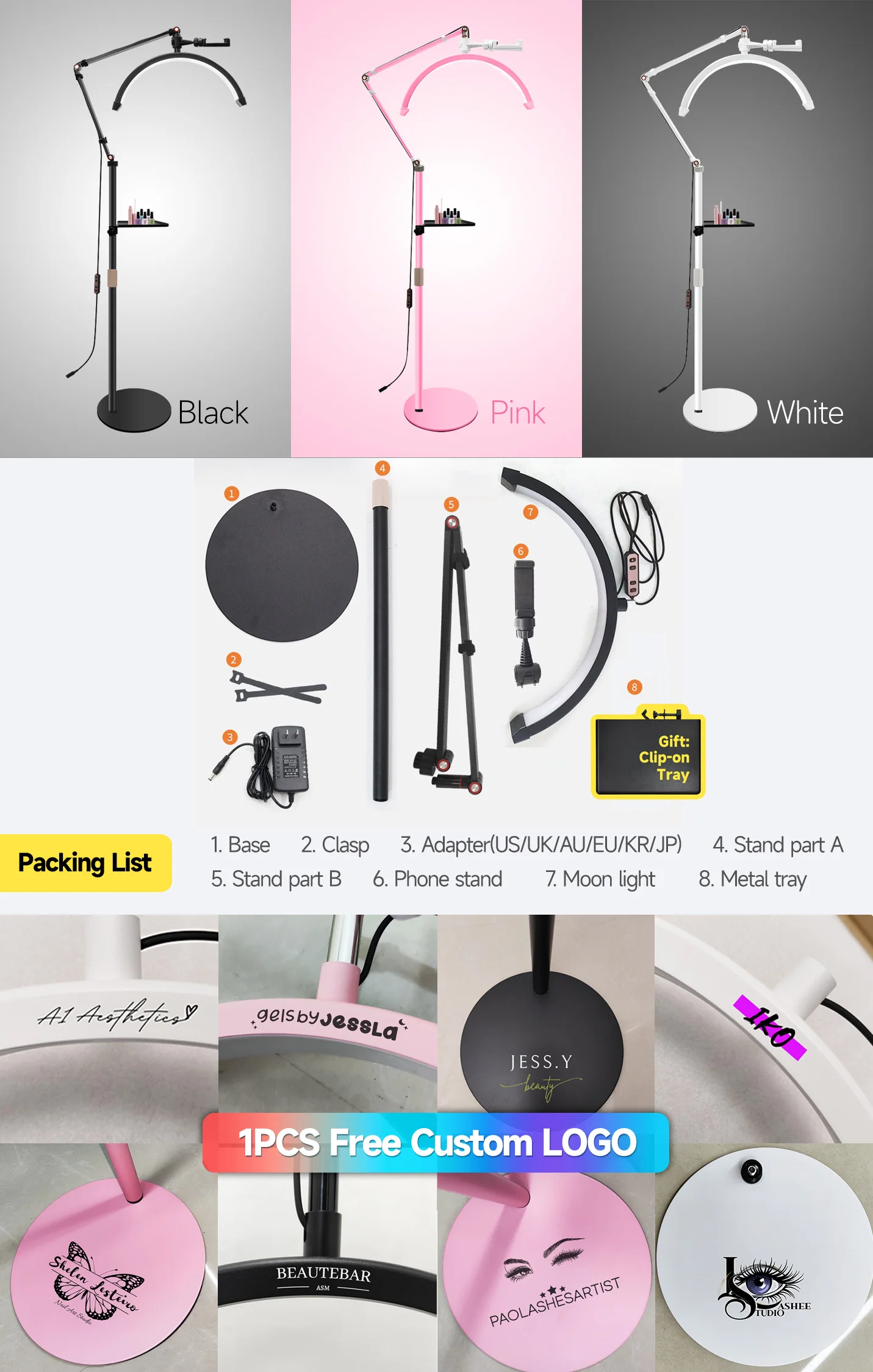 Custom Logo Ring Light Half Moon Led Lamp Stream Deck Floor Video Light Fill Light For Beauty Salon Makeup Live Streaming