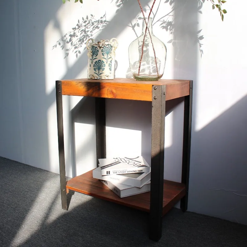 

Винтажные журнальные столики из массива сосны и железа, многофункциональный приставной столик-органайзер для балкона и домашнего декора