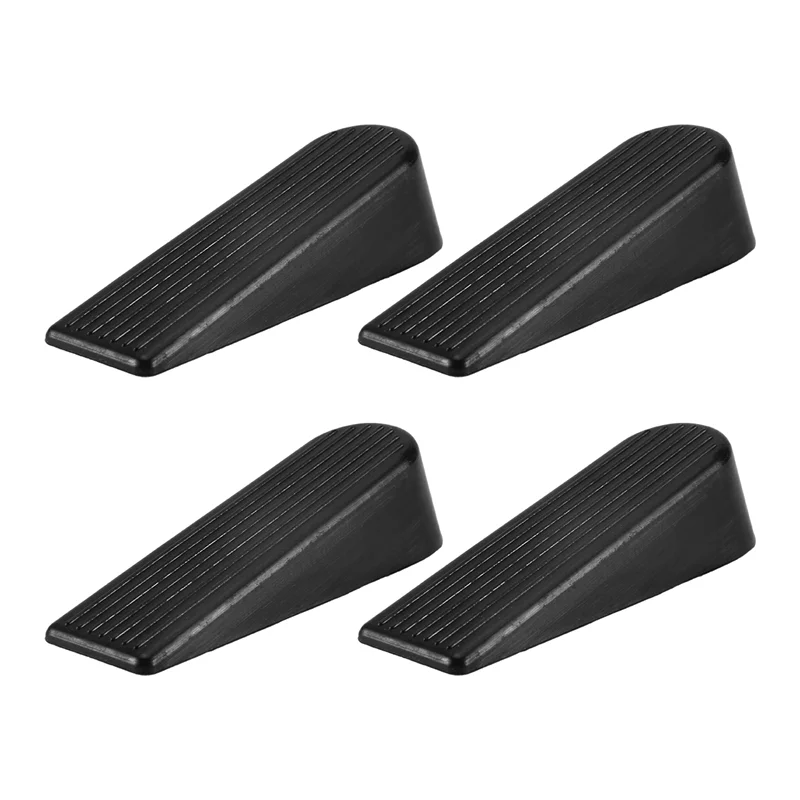 4 Pack Door Stop Wedges, Rubber Non-Scratching Door Stoppers For Home And Office (Black)-AB09