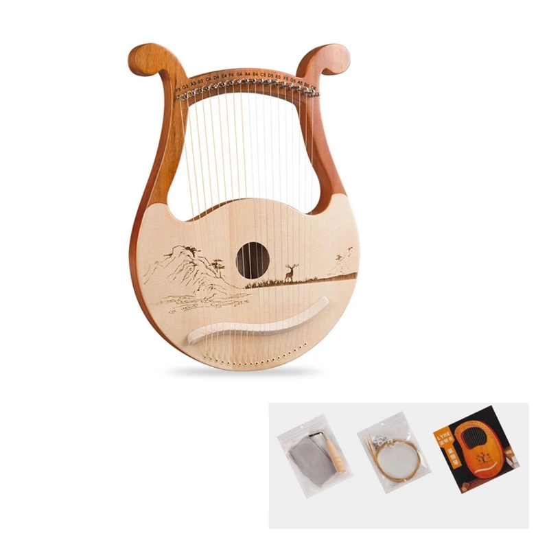 19 String Wood Mahogany Xylophone Harp Musical Instrument Harp Lyre Harp for Kids Beginners Wooden Stringed Drop Shipping