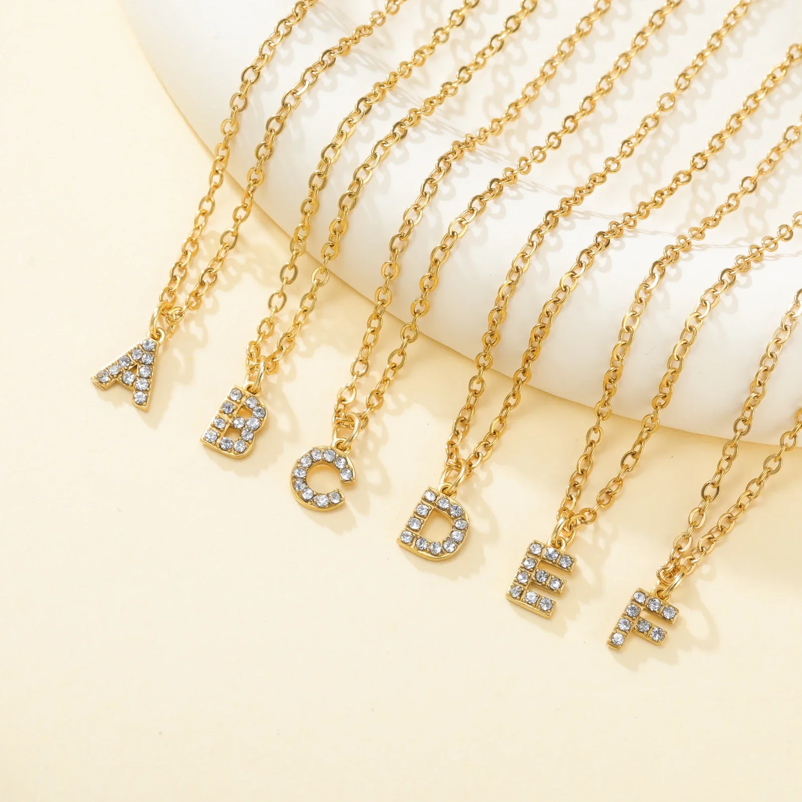Gold Color Stainless Steel Clear Zircon Letter Pendant Necklace Women Trendy Choker Minimalist A-Z Initial Alphabet Jewelry Gift