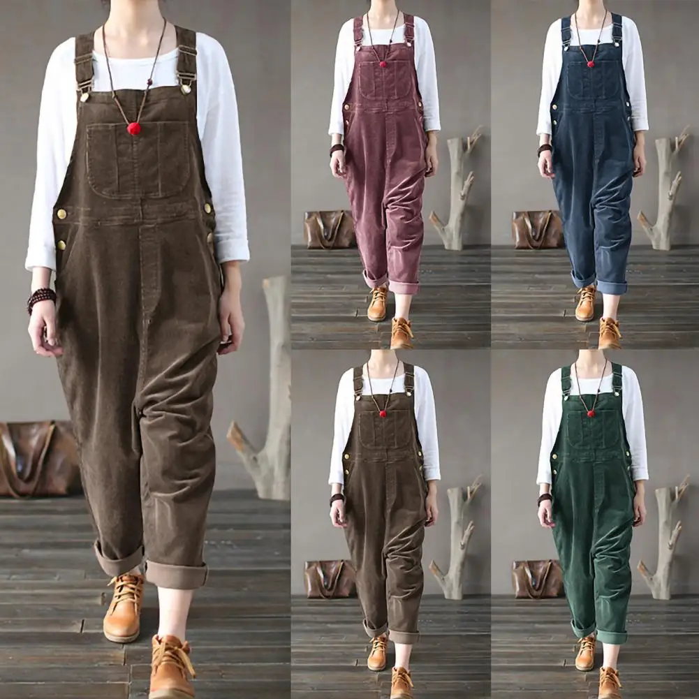 Casual Winter Jumpsuit Wide Leg Comfy Student Loose Buttons Jumpsuit