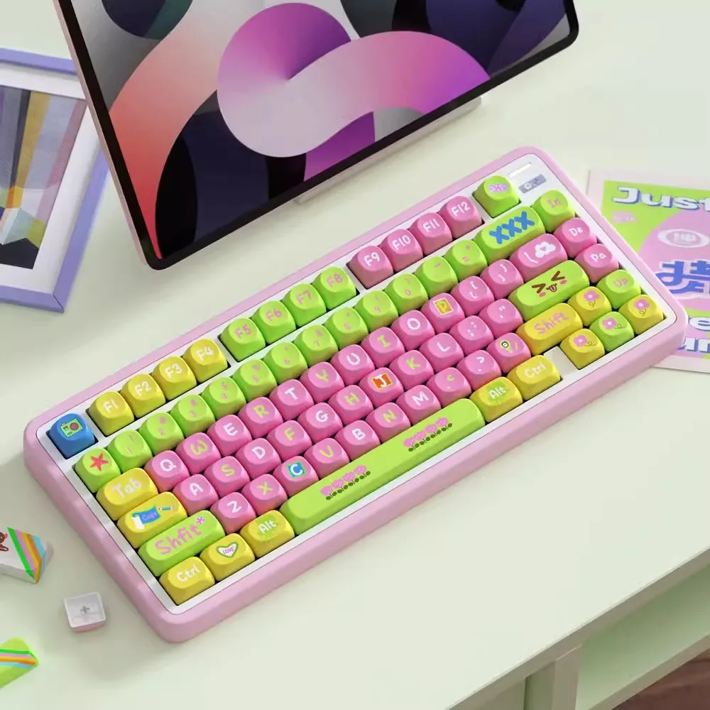 

1 Set Dopamine Theme Keycaps PBT Dye Sublimation Key Caps SOA Profile Rounded Cute Pink Green Keycap For MX Switch Keyboard