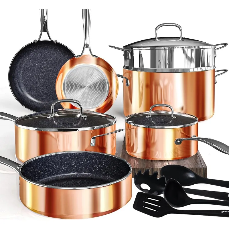 Healthy pot, double-layer non-stick ceramic, sensitive and uniform induction cooking, dishwasher-safe