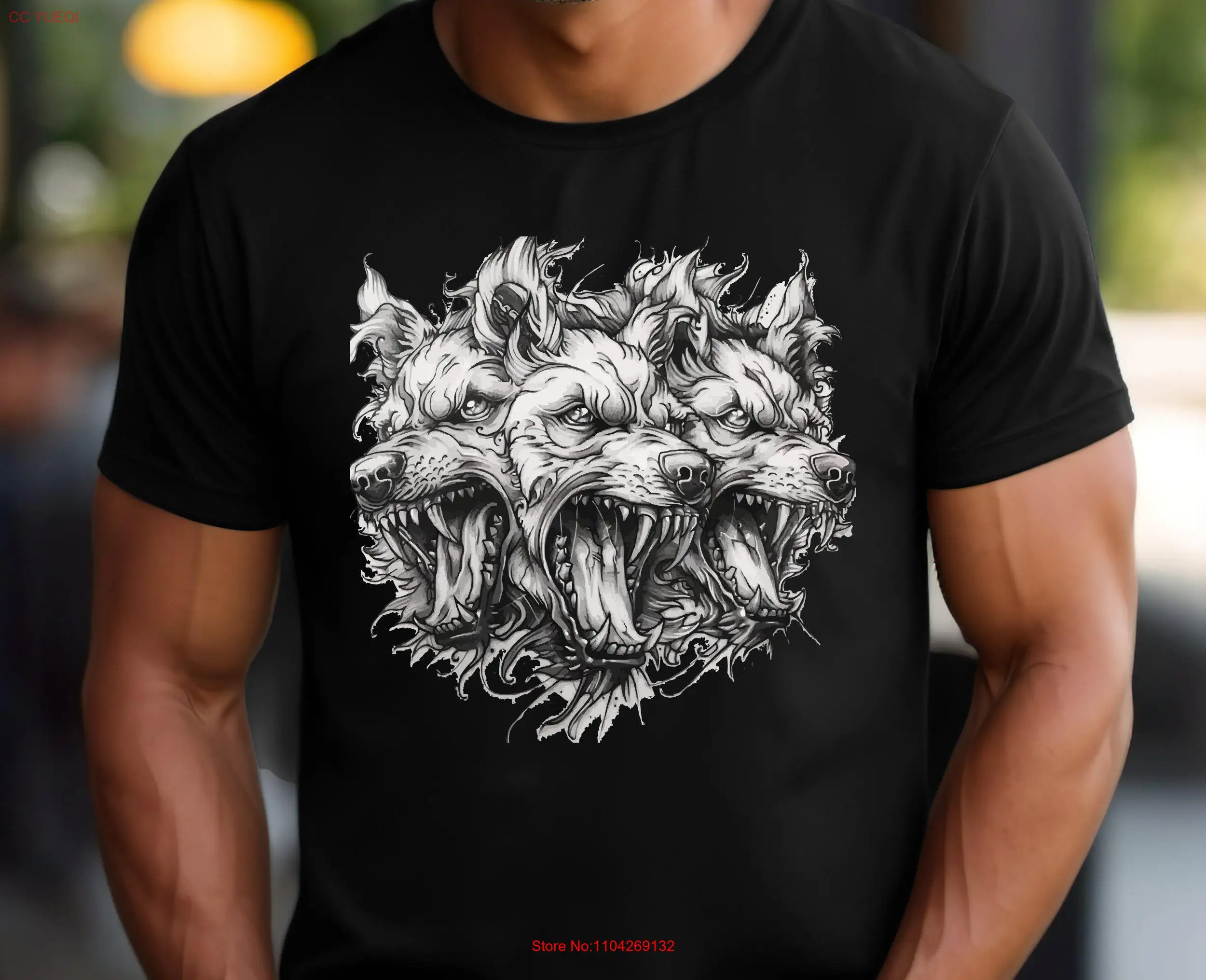 Illustrated Cerberus dog shirt gift for lovers Mystics mystical dogs folk lore 3 headed co lored long or short sleeves