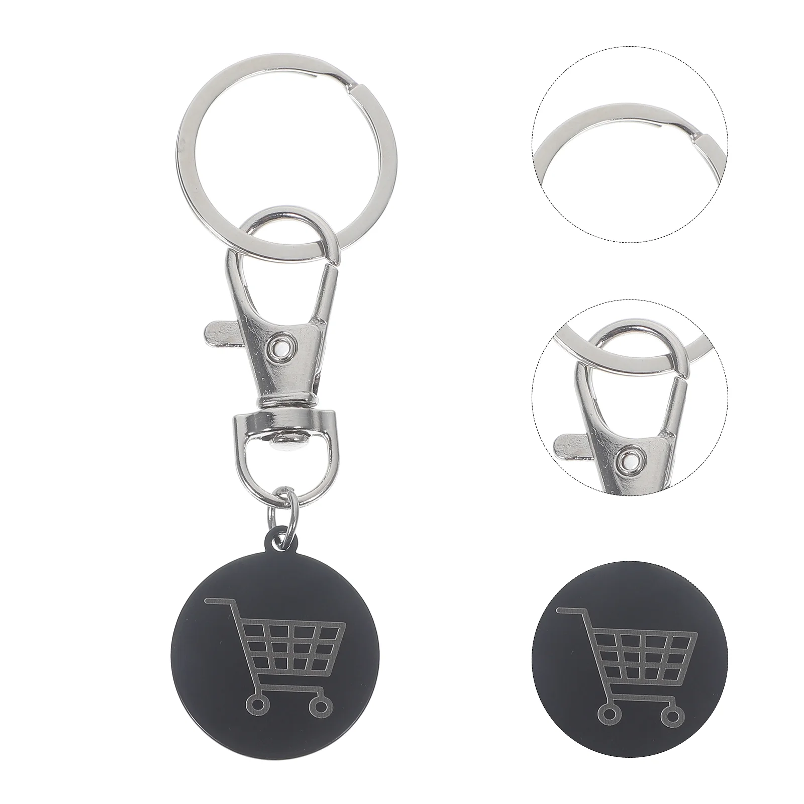3 Pcs Portable Shopping Cart Keychain Trolley Token Coin Keyring Rings Black Pendant