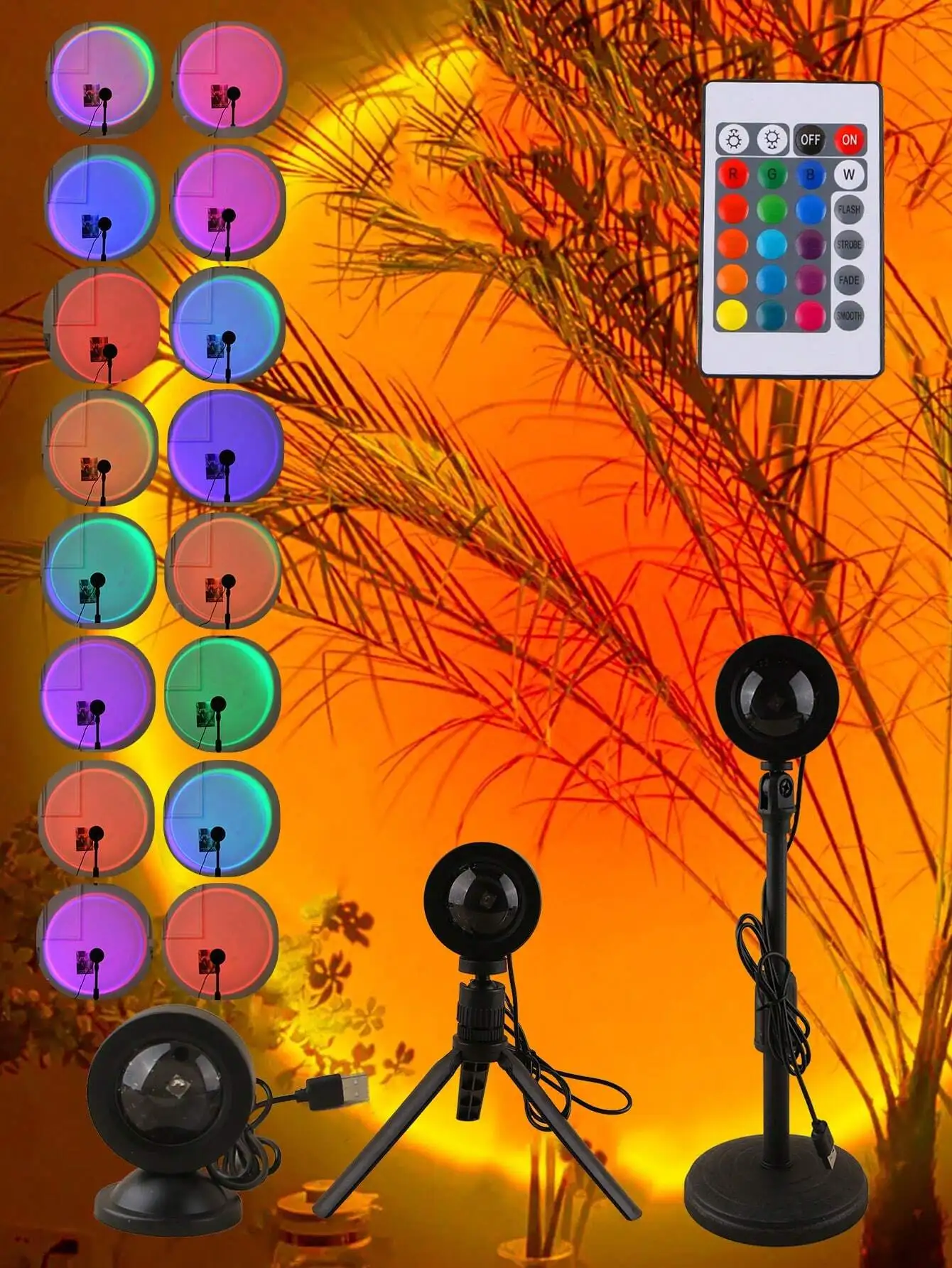 

1 шт. S/M/L проекционный светильник на закате, пульт дистанционного управления, красная лампа окружающего освещения для живого фона