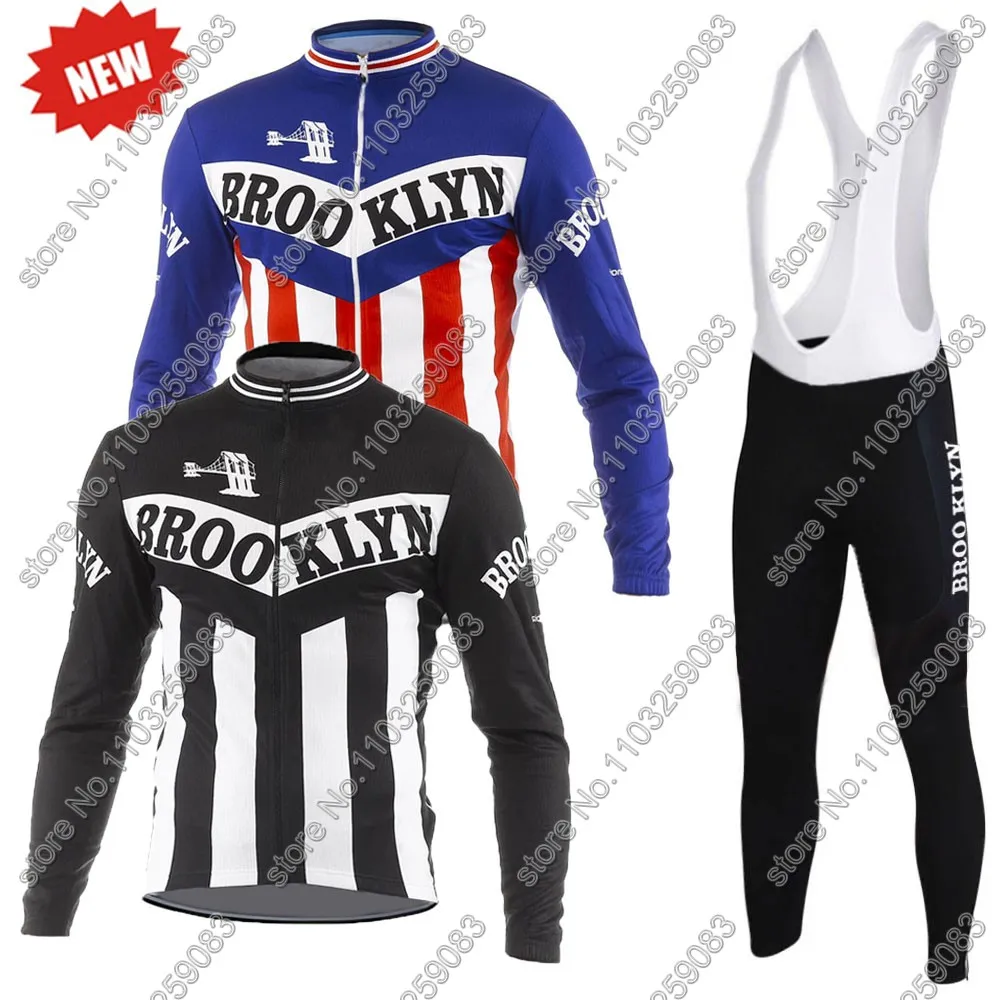 Brooklyn-Team 2024 Cycling Jersey Set Winter USA Suit Long Sleeve MTB Bike Road Pants Bib Ropa Ciclismo Maillot