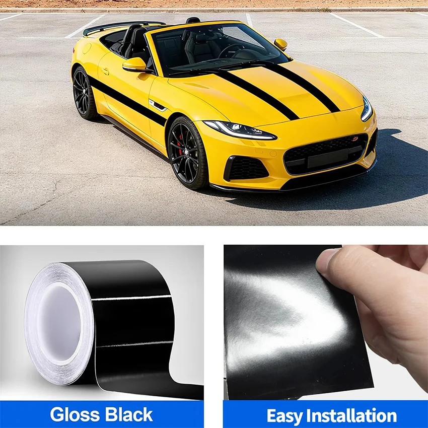 20x150cm Glossy Black Vinyl Stripe Adhesive Film Car Stickers For Car Interior Door Pillar Hood Roof