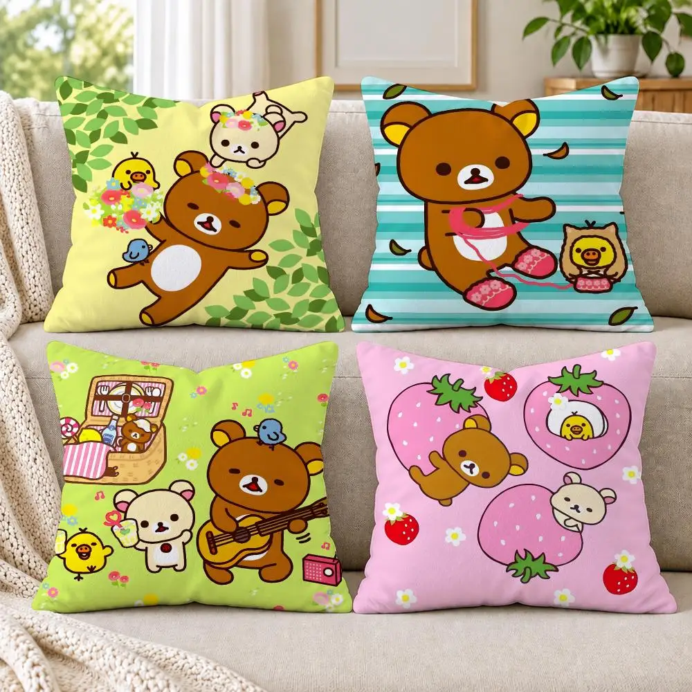 Cartoon R-Rilakkuma Cushion Cover Short Plush Double-Sided Printing Sofa Bedroom Living Room Throw Pillow Cover Home Decor