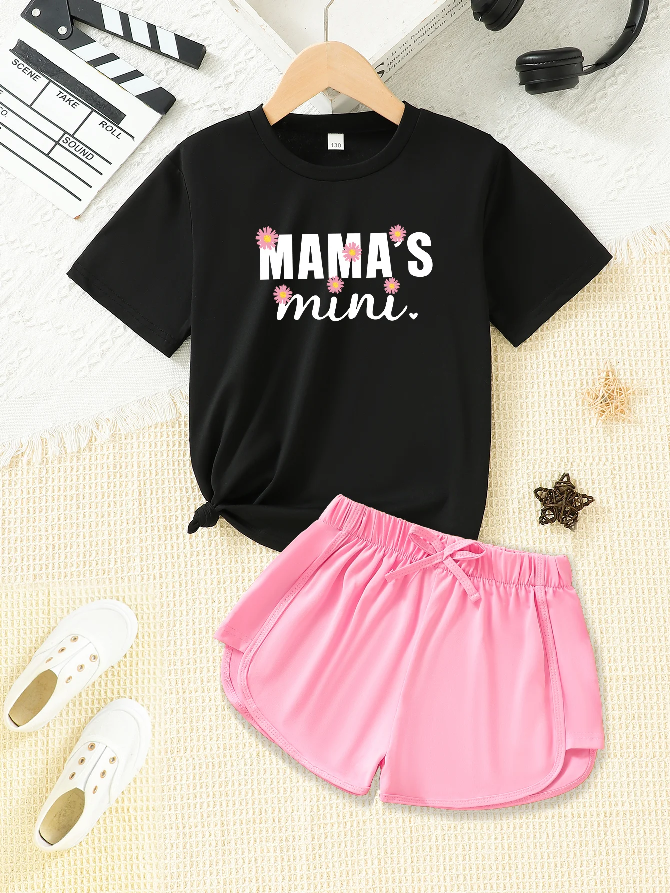 2 Piece Summer Clothing Set for Girls Printed Casual Short Sleeve Shorts Polyester for Comfortable and Soft Clothes For Girls