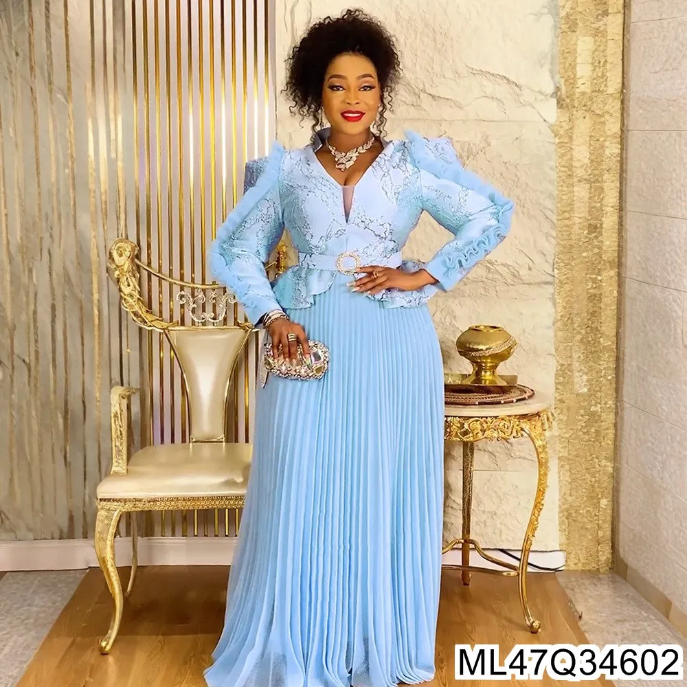 

2025 Women's Wear, African Cross-border Style, Elegant Socialite, French Patchwork Long-sleeved Pleated Dress S10763ML47Q34602