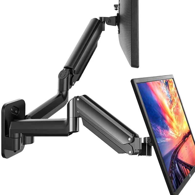 Soporte de pared para monitor de brazo de presión de aire de doble pantalla montado en la pared soporte de computadora de doble brazo soporte giratorio ajustable de una sola pantalla