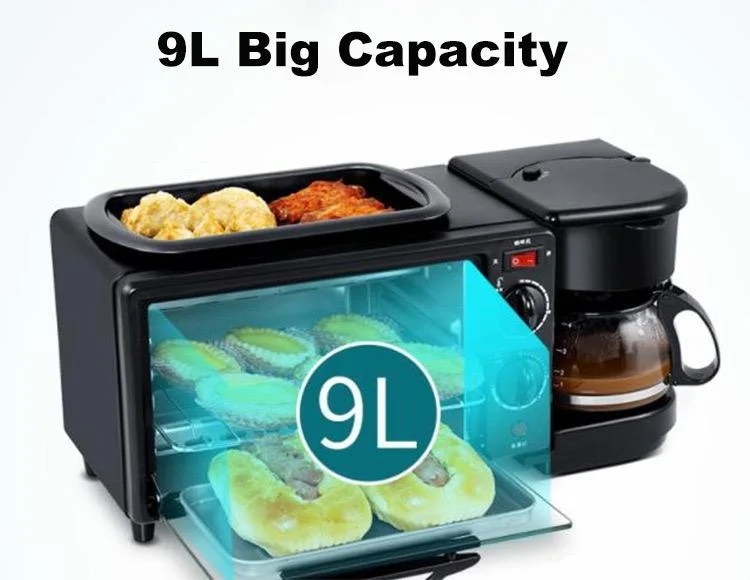Hot Sale Electric 3-in-1 Coffee Maker Frying Pan & Toaster Oven Breakfast Machine with Digital Control Easy Clean Features