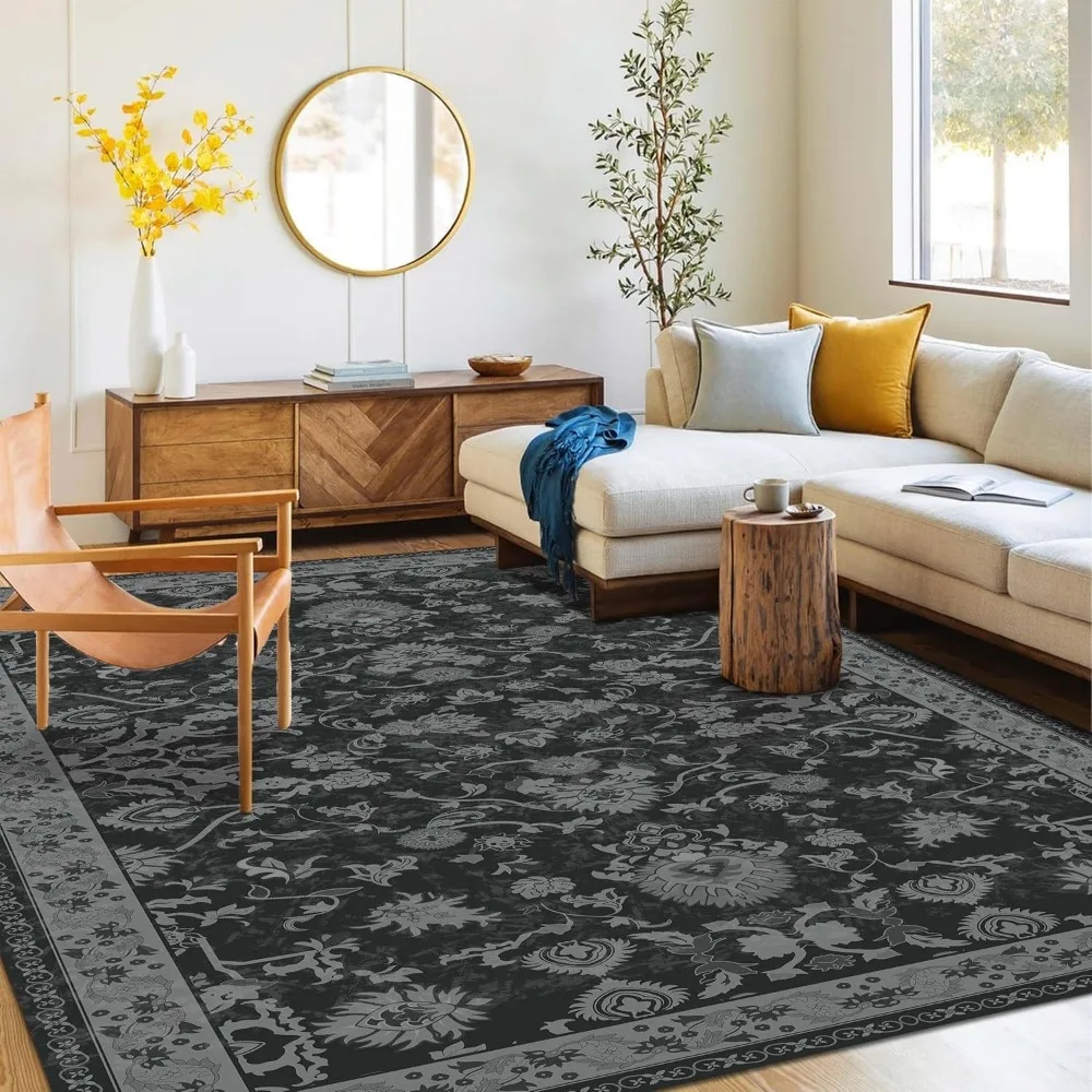 

Моющийся коврик 4x6 | Нескользящий коврик для гостиной, спальни, столовой | Ультрамягкая фланелевая зона для ковров с резиновой барой