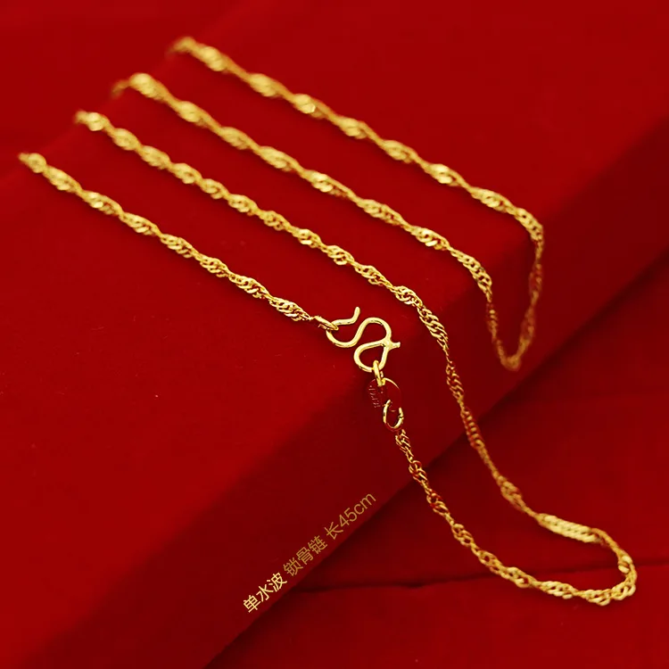 Genuine 14k Gold Color Necklace for Women Water Wave Chain Snake Bone/starry/Cross Chain 18 Inches Necklace Pendant Fine Jewelry