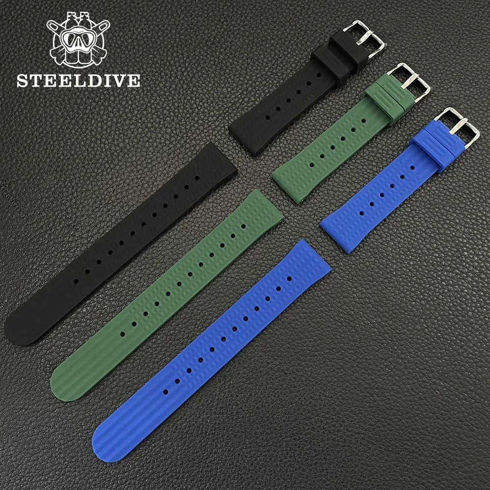 STEELDIVE Silicone Strap Waffle Strap Black/Green/Blue 20MM/22MM Width Classic Strap