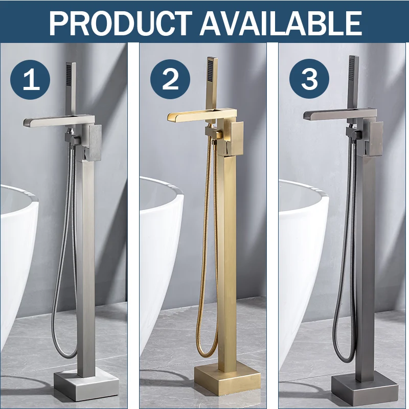 

Standing Waterfall Bathtub Faucet Dual Control Hand Shower Brass Independent Faucet Hot Cold Mixer Metal Grey