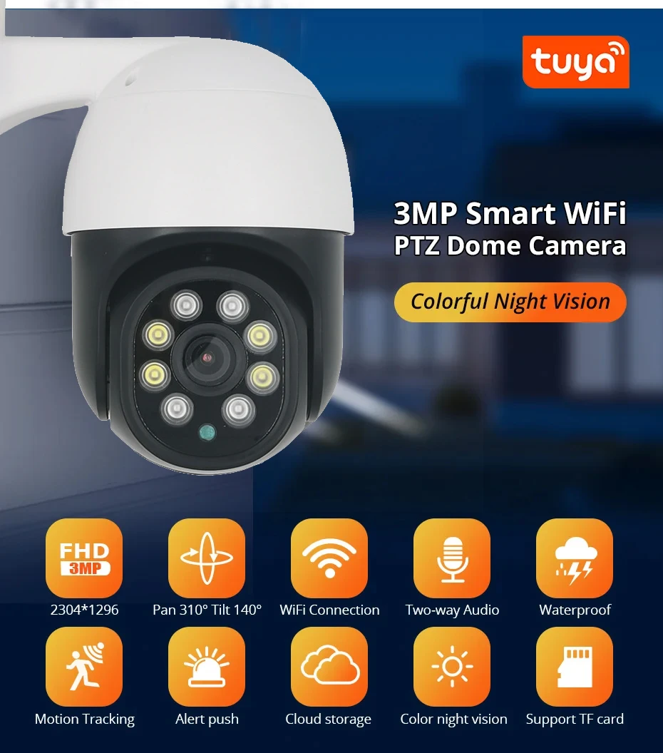 3MP Smart Home Security Camera with CCTV Monitoring Equipment for Automatic Tracking, Human Detection, WiFi, 3MP, 5MP, IP, TUYA