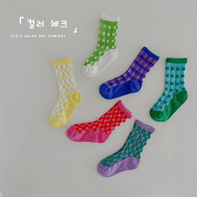 Socks Kids Summer Thin Mesh Socks  Mid Calf Length Children\'s Socks Girls Boys Geometric Pattern Crew  Sock