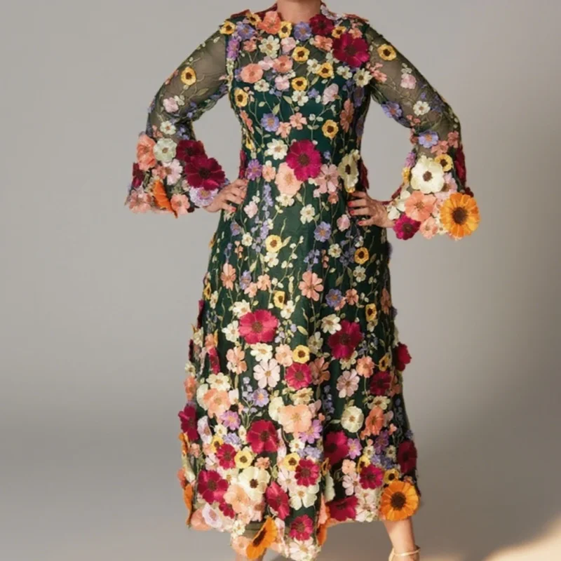 Exquisitos vestidos para madre de la novia, vestidos de invitados de boda hasta el té, vestidos elegantes de corte en A con flores en 3D, fiesta de boda personalizada