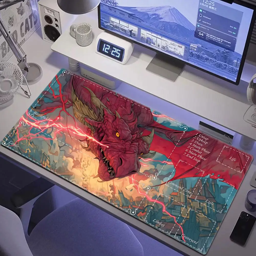 HYBXAXC Purple Rose Galaxy Dragon MTG Playmat Anti-Slip Stain Resistant Fantasy Gaming Desk Mat for TCG Players