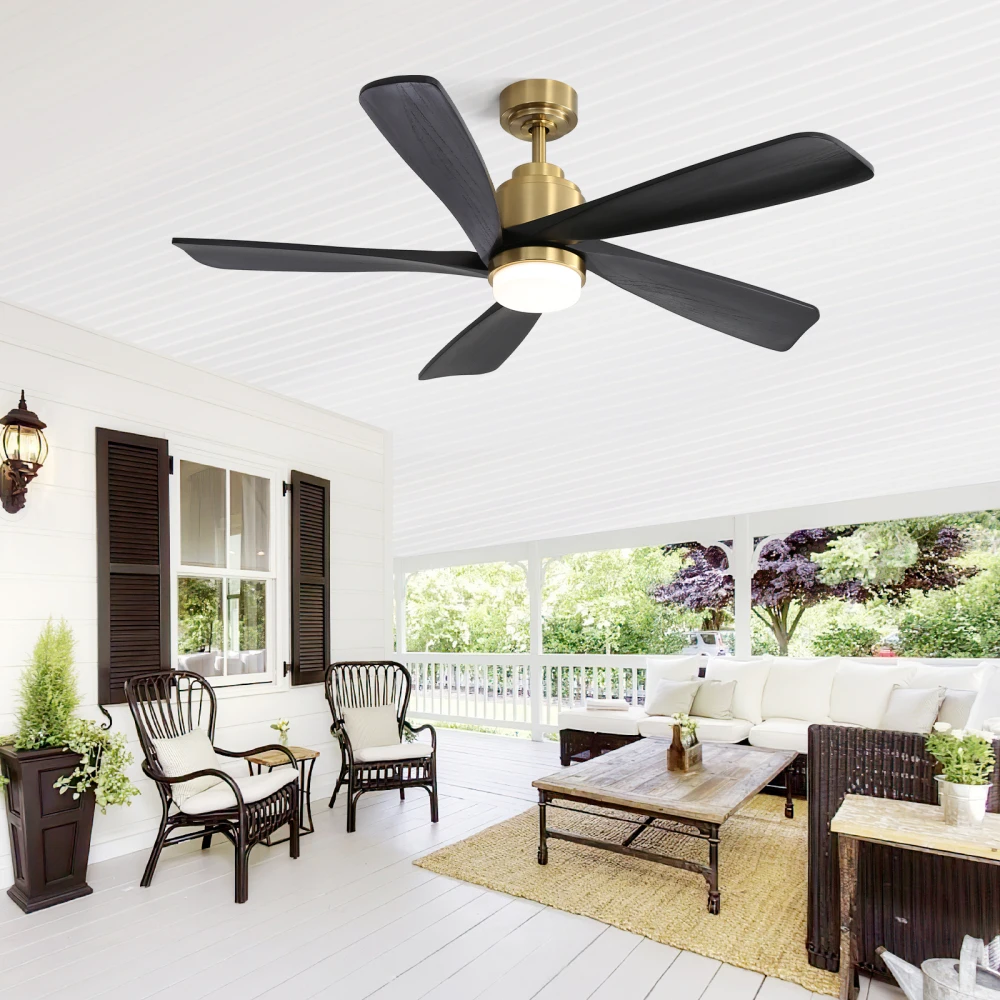 

52 Inch Modern Ceiling Fan with Dimmable LED Light 5 Solid Wood Blades Smart Remote Control Reversible DC Motor Ceiling Fan