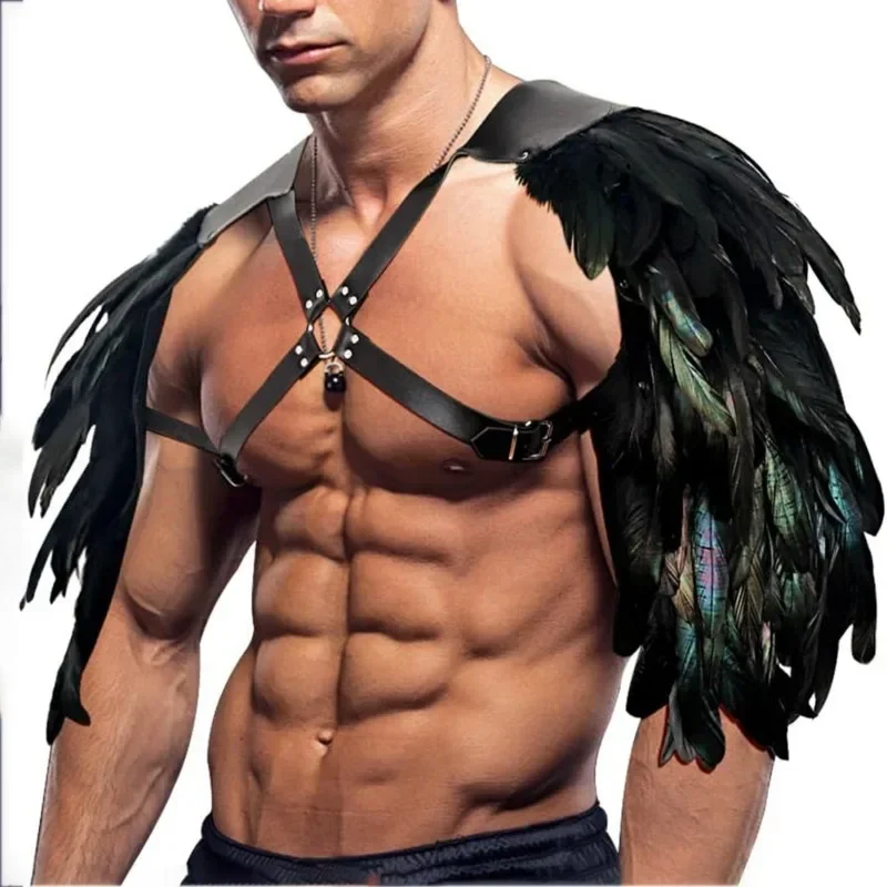 

Vintage Medieval Feather Shoulder Armor Men Jacket Feather Shrug Shawl Punk Cape Cloak Halloween Cosplay Props