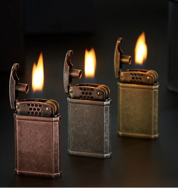 

New Retro Grinding Wheel Ignition Lighter Zinc Gold Windproof Lighter High-end Men's Gift Cigarette Accessories