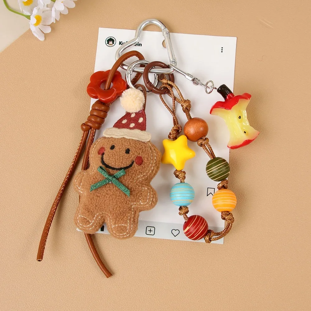 Cute Gingerbread Man Bag Charm, Plush Fabric Car Hanging Ornament, Keychain Gift for Christmas Series