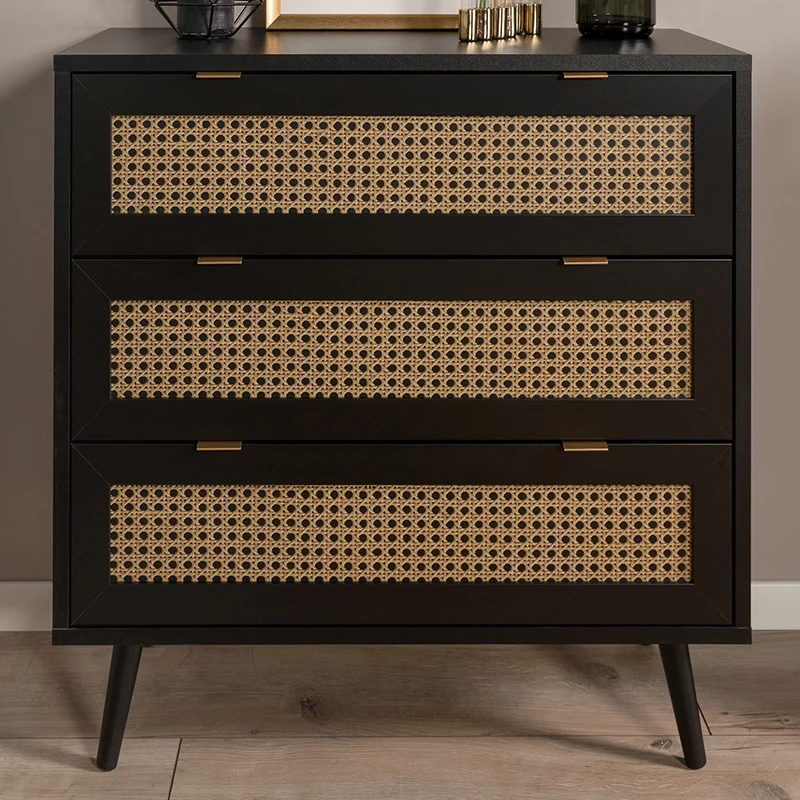 3-deurs zwart hout moderne luxe rotan dressoir buffetkast huishoudmeubilair