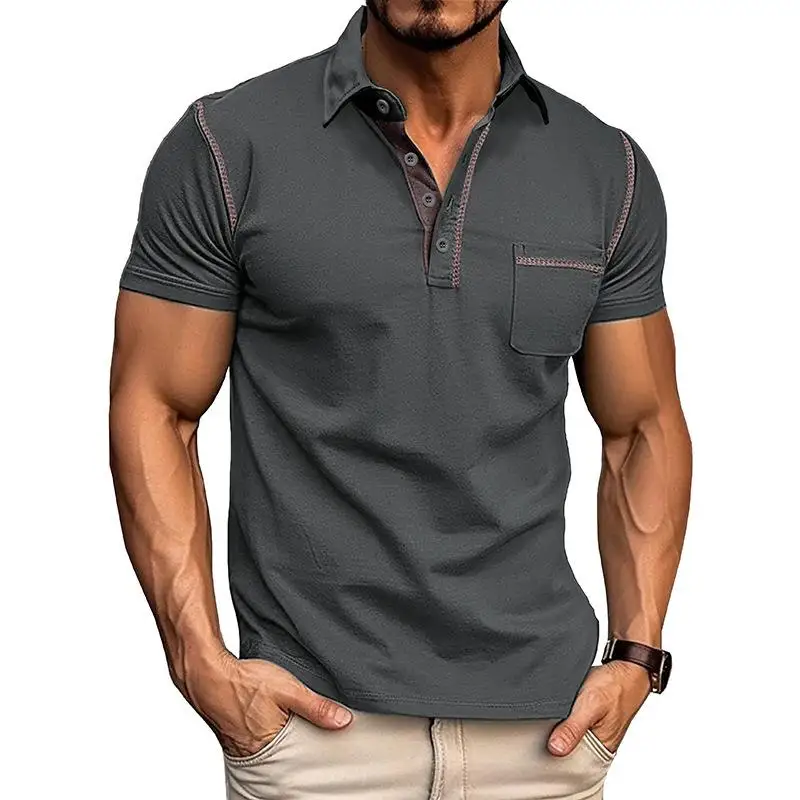 

Men's ort Sve irt Lapel T-irt Color Blo Breathable Moisture ng American Sle Cotton Blend Casual Wear