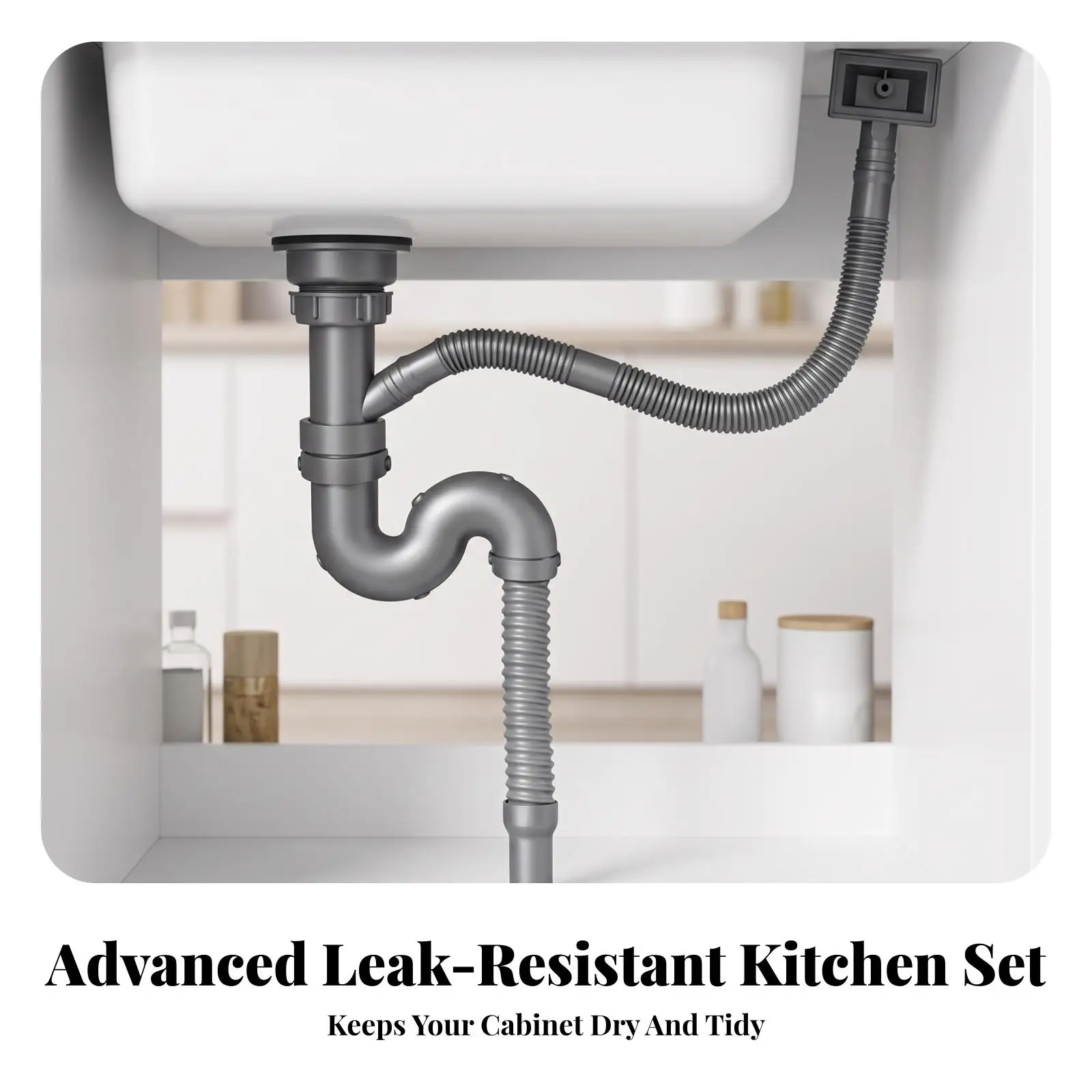 Complete Kitchen Sink Drain Assembly with Curved Siphon and Sealing Rings for Leakproof Single Basin Sink