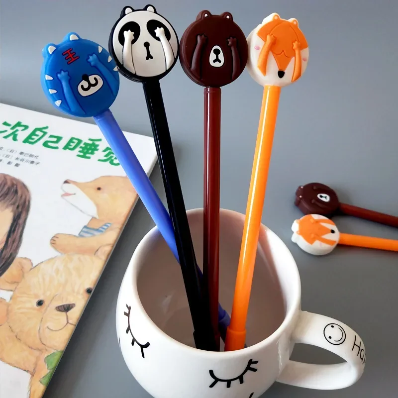 Small Fresh Cartoon Cute Masked Shy Animal Black Neutral Pen Student Signature Kawaii School Supplies Pen for Writing