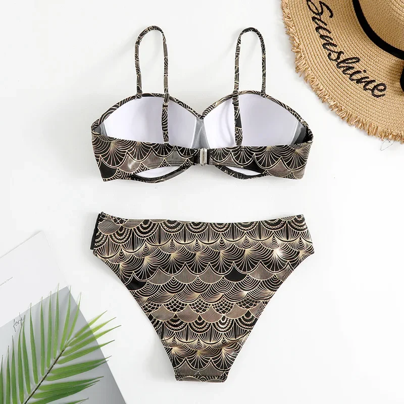새로운 섹시한 브론 징 하이 웨이스트 하드 지원 스플릿 비키니 여성 수영복