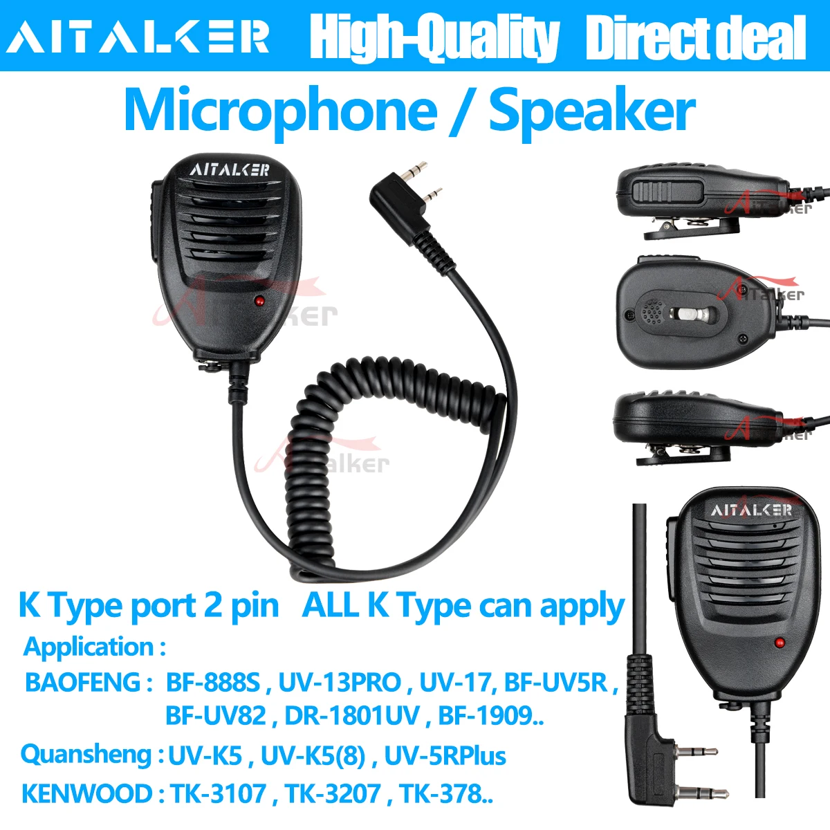 Quansheng TK11 (8) K5(8) Wakie Talkie K-Type Microphone Support Baofeng UV5RHPRO UV21PRO UV13 UV5R BF-888S UV16 2pin K Headset