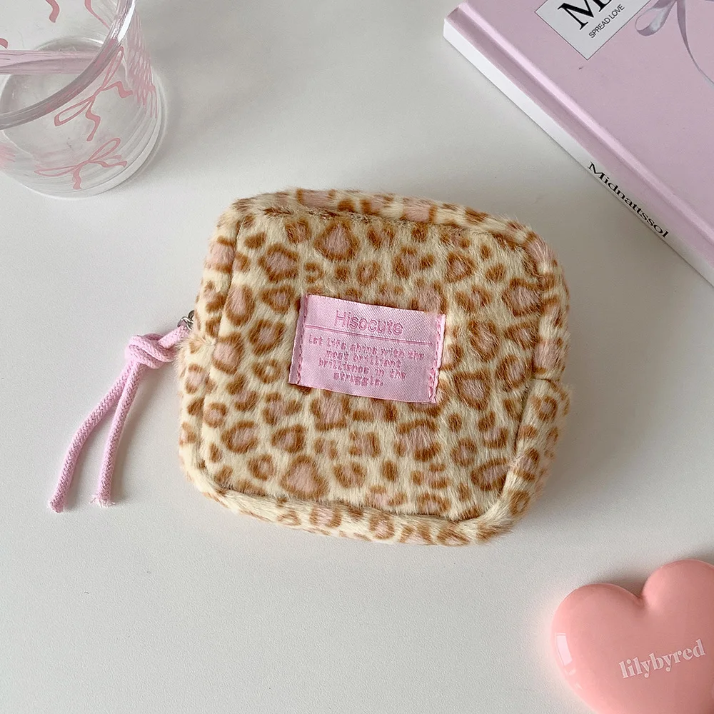 1 Stück Modische Retro Plüsch Quadratische Leopardenmuster Kosmetiktasche Niedliche Tragbare Hygiene-Baumwolltasche Aufbewahrungstasche Damengeschenk – Detail 10