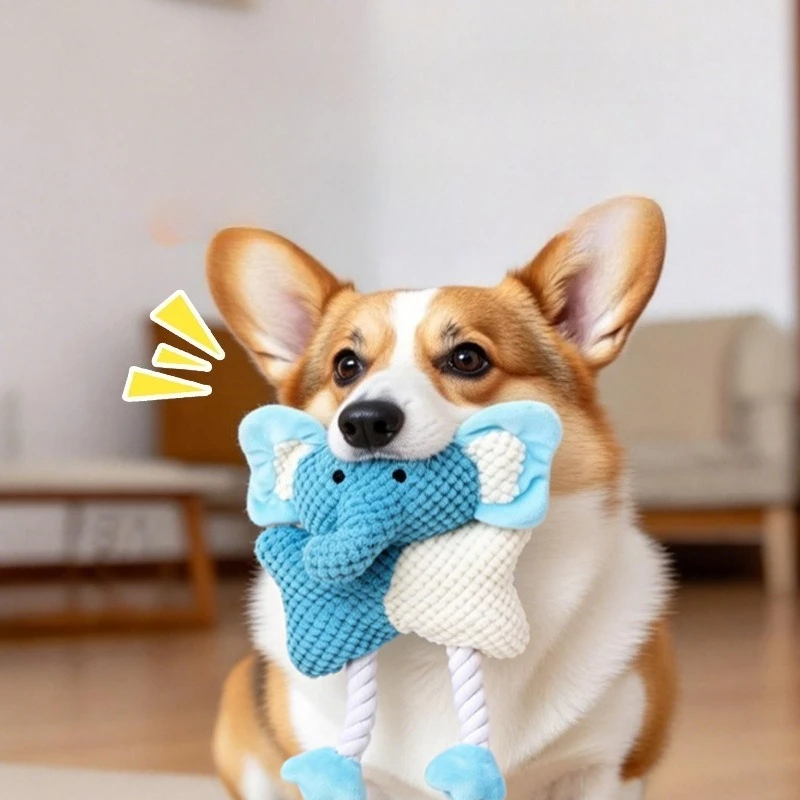 

Pet Squeaky Toy Elephant Plush Toy Chew Rope Knot Teeth Grinding Toy Interactive Play Toys Relieve Bite Resistant Dog
