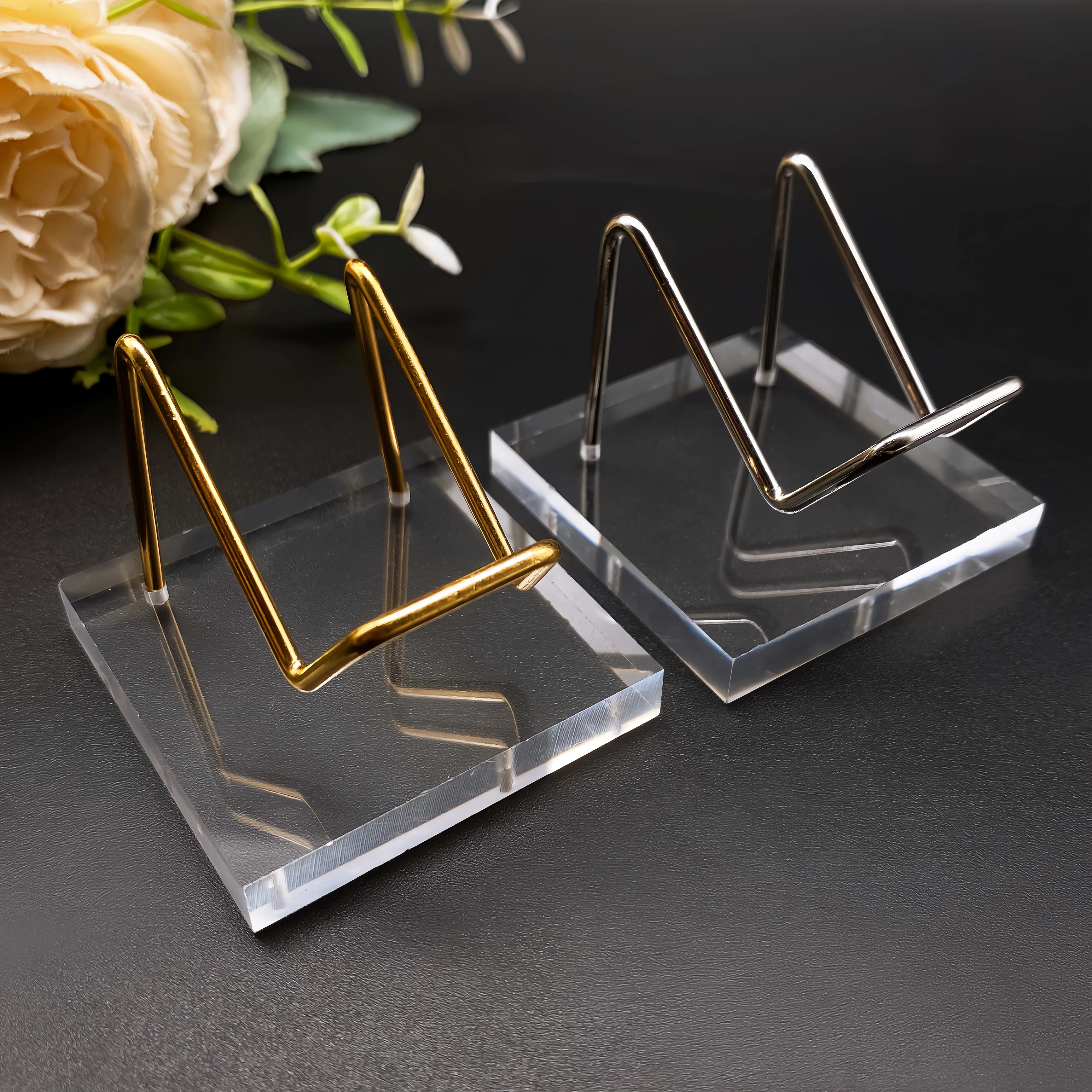 Metal Display Stand with Clear Acrylic Ornament Base Crystal Stone Mineral Collectibles Sphere Holder Shelf for Shop Museum
