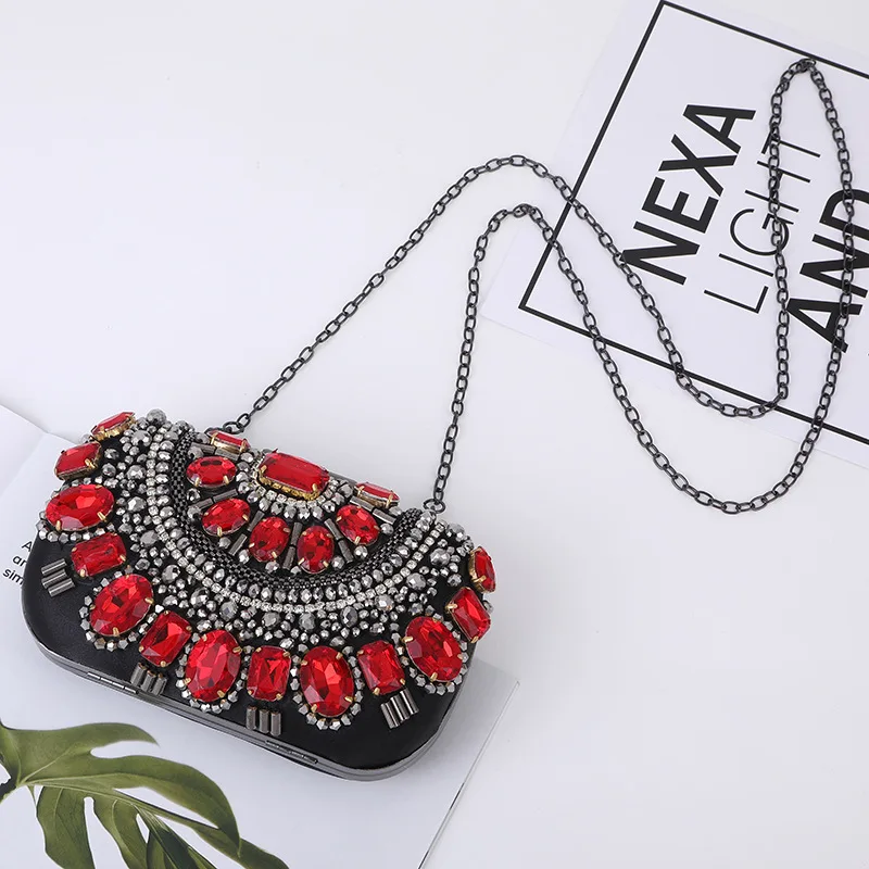 Luxury Handmade Red Green Beaded Ladies Gem Clutch Handbag Women Clutches For Woman Party Wedding Evening Hand Bag